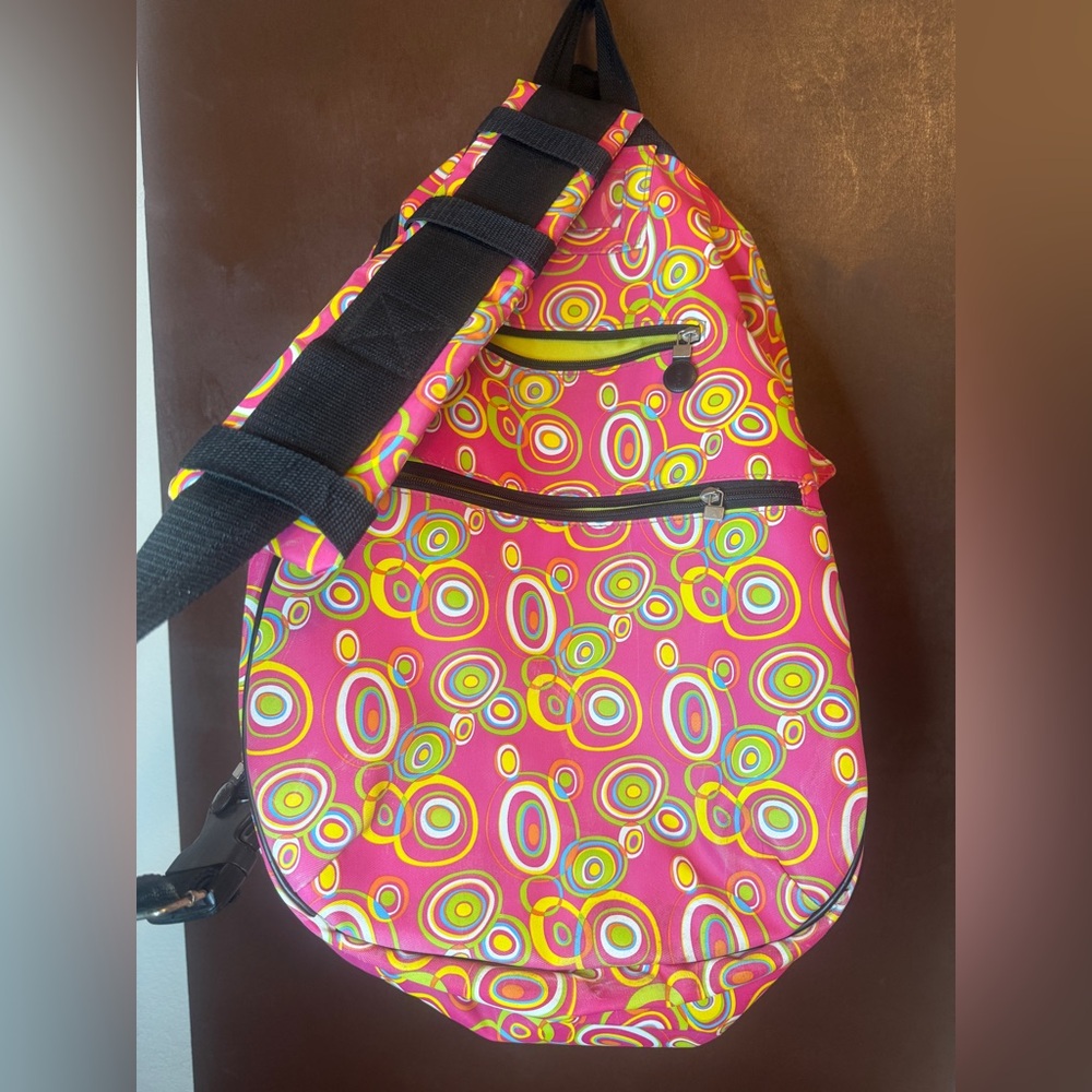 Jetpac large sling tennis bag. Neon pink & yellow. pre-loved condition fits 2